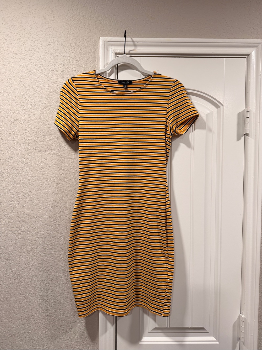 Papaya Yellow and Black Striped Dress